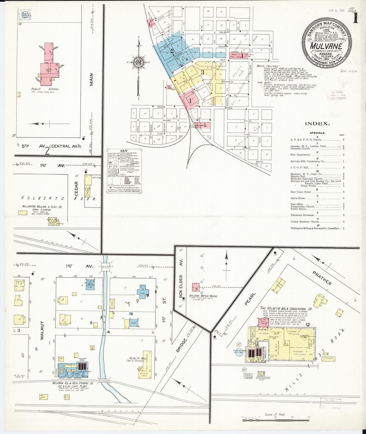 Sanborn Fire Insurance Map from Mulvane, Sumner and Sedgwick Counties, Kansas (1911), Sheet #0001 - Complete Map Set gallery image, historic Sanborn map, vintage wall art, Kansas Kansas