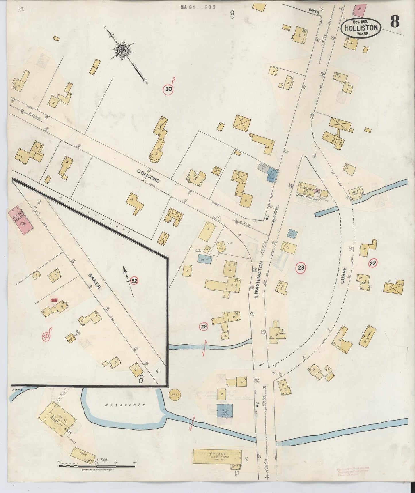 Sanborn Fire Insurance Map from Holliston, Middlesex County, Massachusetts (1942), Sheet #0008 - Historic Sanborn Fire Insurance Map Print, vintage old map wall art, antique decor, genealogy gift, Massachusetts Massachusetts map