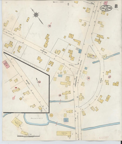Sanborn Fire Insurance Map from Holliston, Middlesex County, Massachusetts (1942), Sheet #0008 - Historic Sanborn Fire Insurance Map Print, vintage old map wall art, antique decor, genealogy gift, Massachusetts Massachusetts map