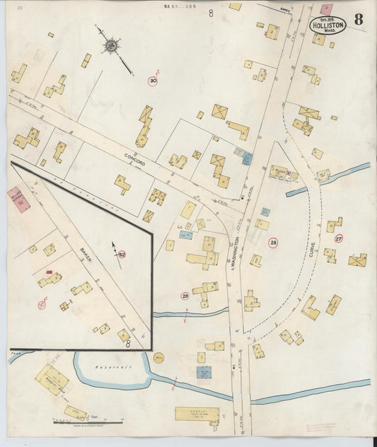 Sanborn Fire Insurance Map from Holliston, Middlesex County, Massachusetts (1942), Sheet #0008 - Historic Sanborn Fire Insurance Map Print, vintage old map wall art, antique decor, genealogy gift, Massachusetts Massachusetts map