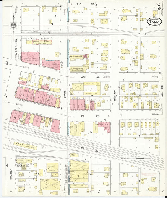 Sanborn Fire Insurance Map from Tama, Tama County, Iowa (1915), Sheet #0005 - Historic Sanborn Fire Insurance Map Print, vintage old map wall art