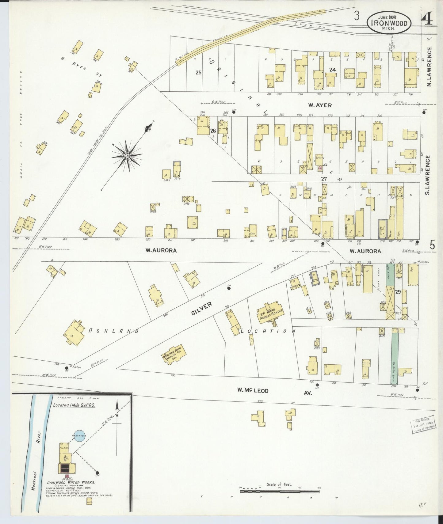 Sanborn Fire Insurance Map from Ironwood, Gogebic County, Michigan (1908), Sheet #0004 - Complete Map Set gallery image, historic Sanborn map, vintage wall art, Michigan Michigan