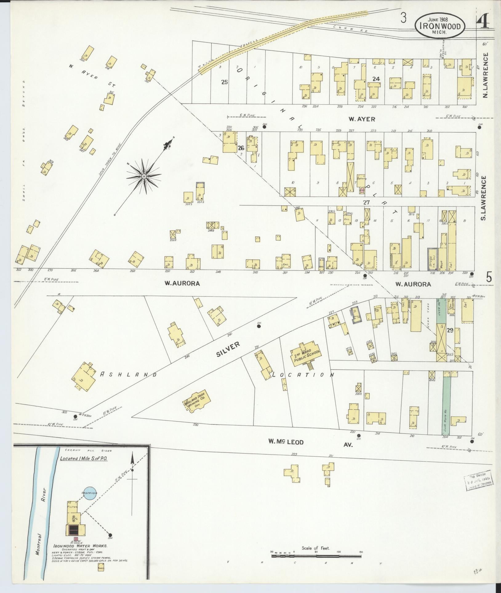 Sanborn Fire Insurance Map from Ironwood, Gogebic County, Michigan (1908), Sheet #0004 - Complete Map Set gallery image, historic Sanborn map, vintage wall art, Michigan Michigan