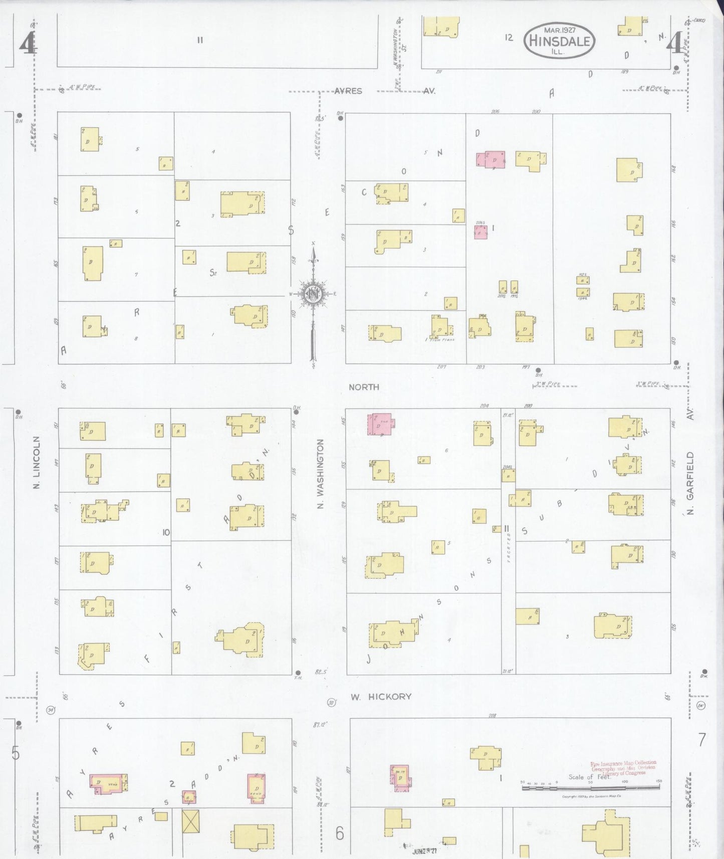 Sanborn Fire Insurance Map from Hinsdale, Du Page And Cook Counties, Illinois (1927), Sheet #0004 - Historic Sanborn Fire Insurance Map Print, vintage old map wall art, antique decor, genealogy gift, Illinois Illinois map