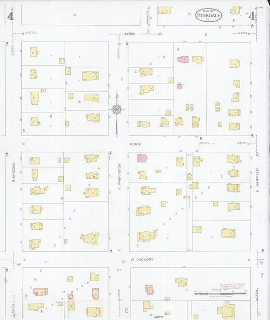 Sanborn Fire Insurance Map from Hinsdale, Du Page And Cook Counties, Illinois (1927), Sheet #0004 - Historic Sanborn Fire Insurance Map Print, vintage old map wall art, antique decor, genealogy gift, Illinois Illinois map
