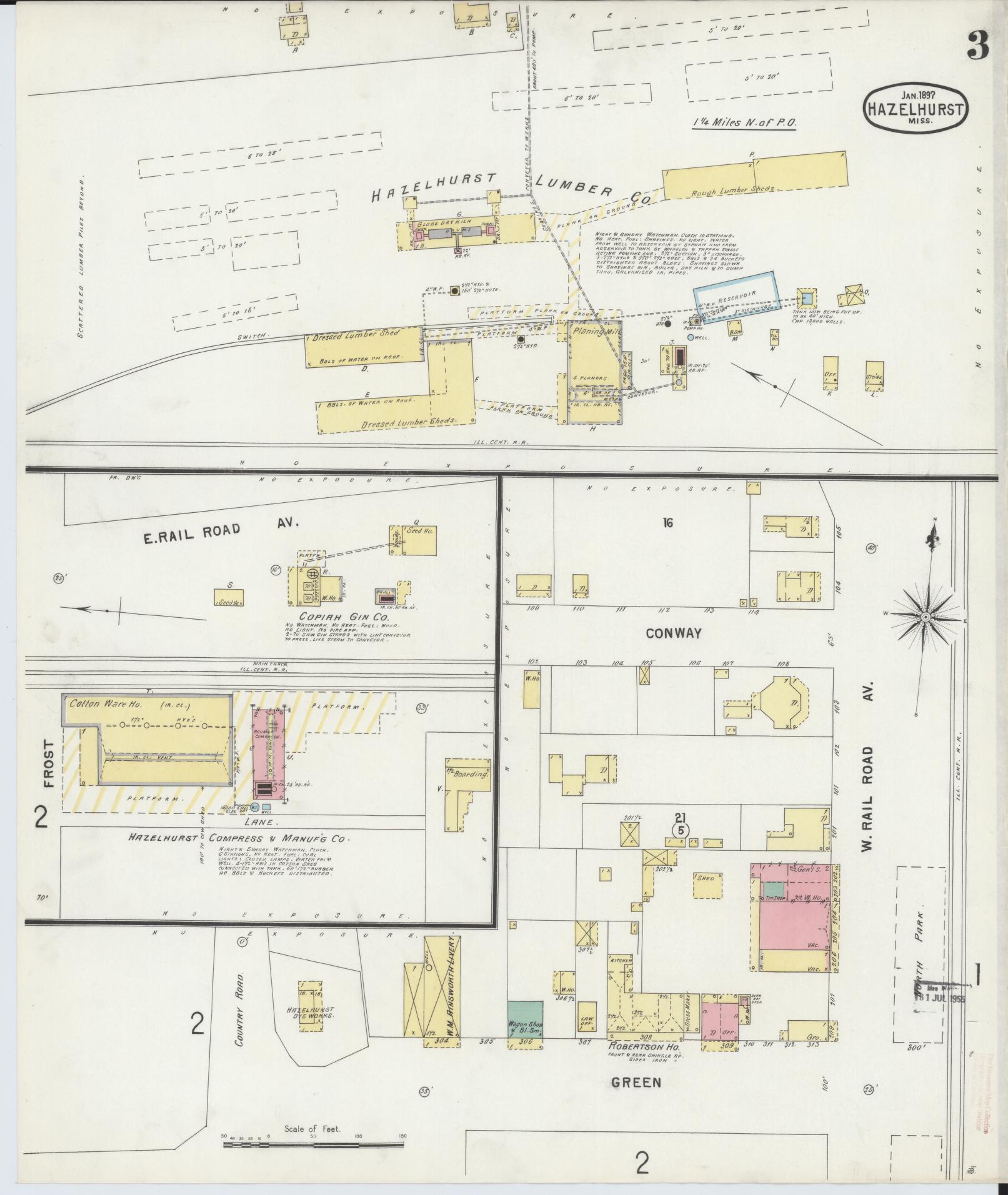 Sanborn Fire Insurance Map from Hazlehurst, Copiah County, Mississippi (1897), Sheet #0003 - Complete Map Set gallery image, historic Sanborn map, vintage wall art, Mississippi Mississippi