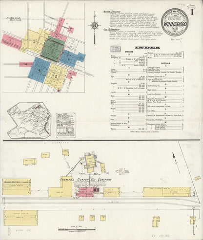 Sanborn Fire Insurance Map from Winnsboro, Wood County, Texas (1921), Sheet #0001 - Complete Map Set gallery image, historic Sanborn map, vintage wall art, Texas Texas