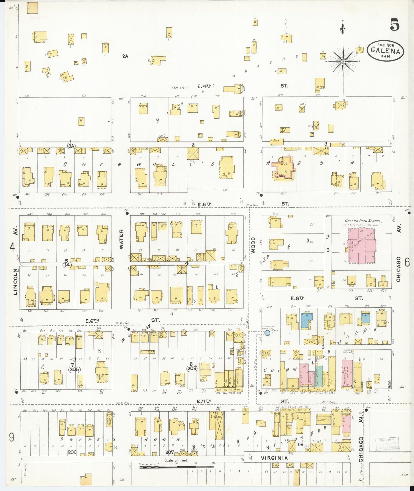 Sanborn Fire Insurance Map from Galena, Cherokee County, Kansas (1905), Sheet #0005 - Complete Map Set gallery image, historic Sanborn map, vintage wall art, Kansas Kansas