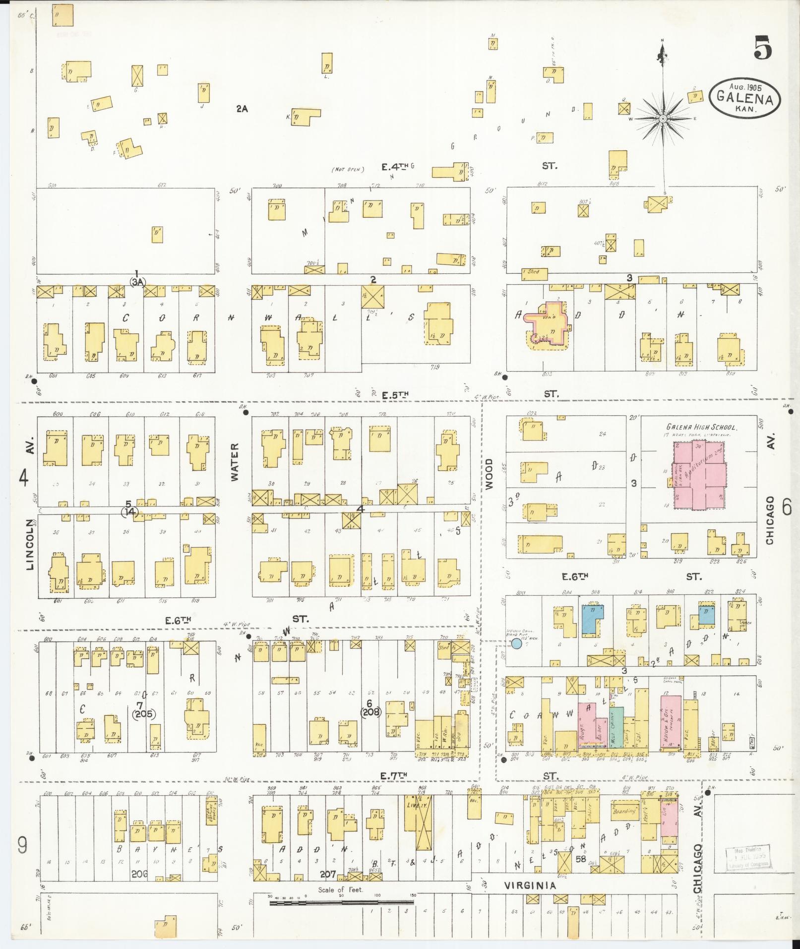 Sanborn Fire Insurance Map from Galena, Cherokee County, Kansas (1905), Sheet #0005 - Complete Map Set gallery image, historic Sanborn map, vintage wall art, Kansas Kansas