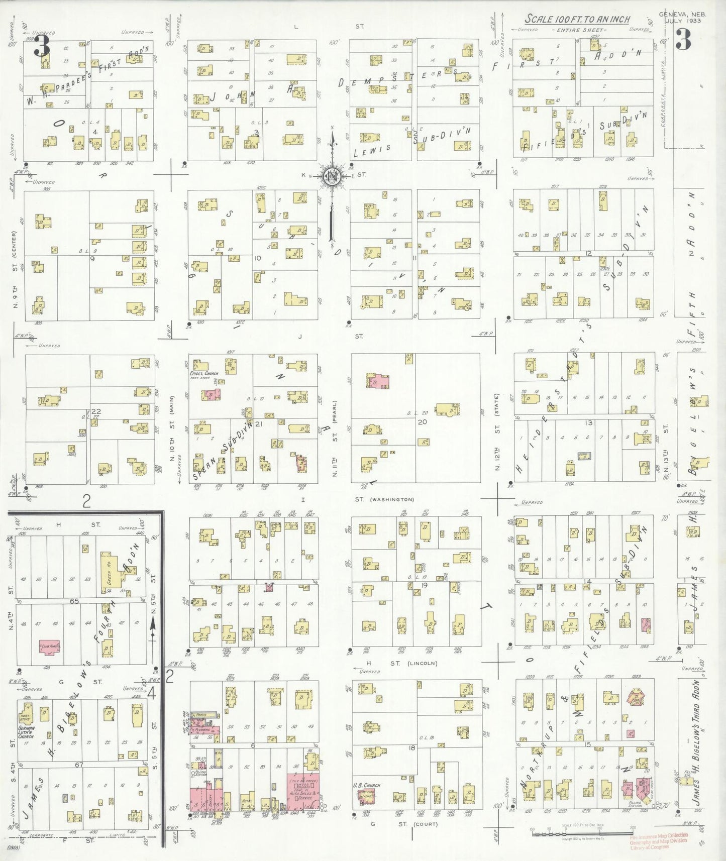 Sanborn Fire Insurance Map from Geneva, Fillmore County, Nebraska (1933), Sheet #0003 - Complete Map Set gallery image, historic Sanborn map, vintage wall art, Nebraska Nebraska