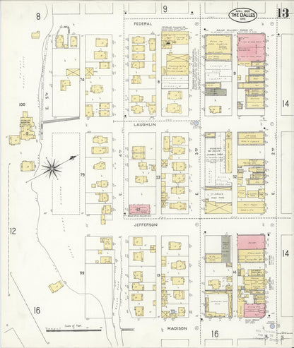 Sanborn Fire Insurance Map from The Dalles, Wasco County, Oregon (1909), Sheet #0013 - Complete Map Set gallery image, historic Sanborn map, vintage wall art, Oregon Oregon