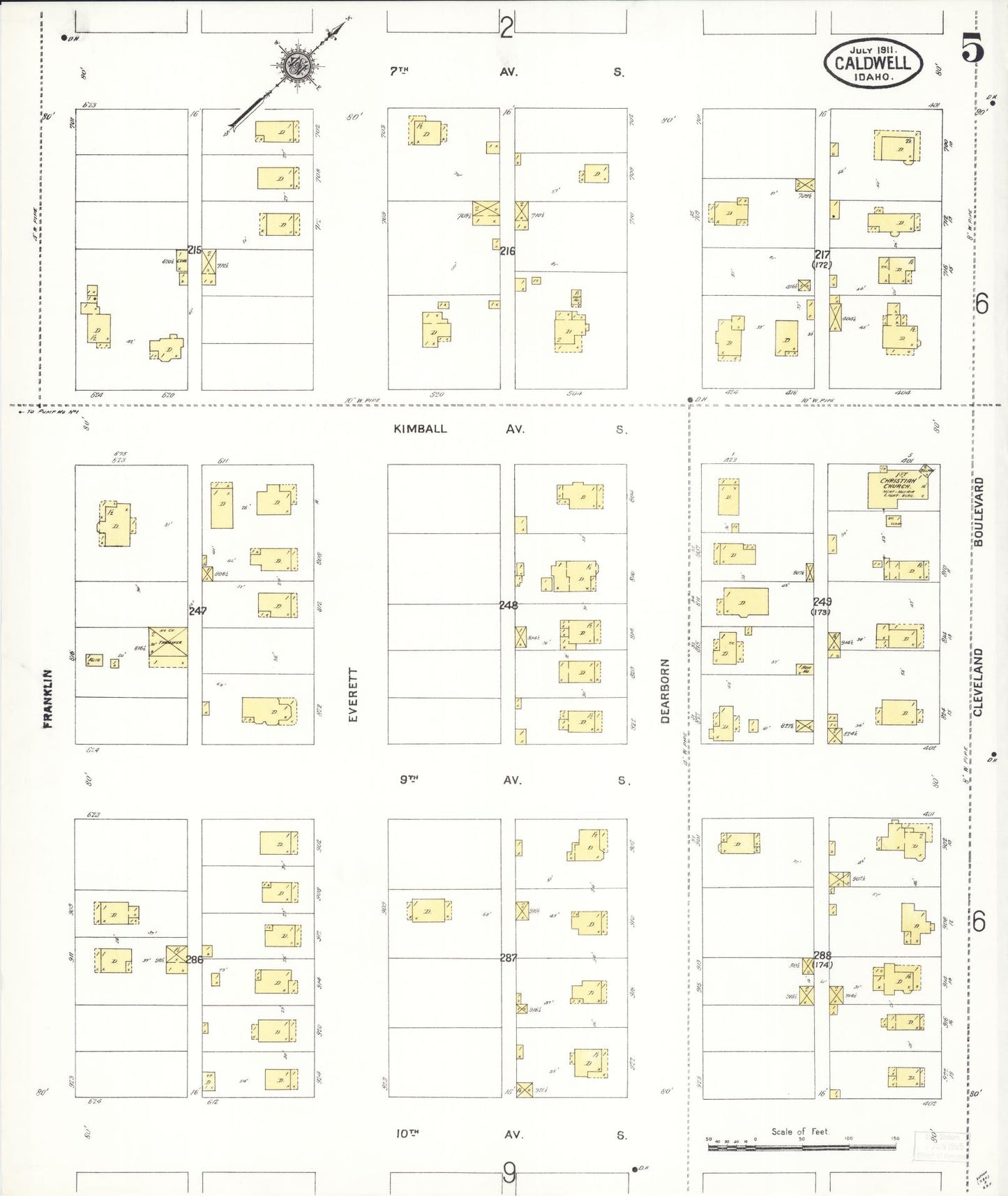 Sanborn Fire Insurance Map from Caldwell, Canyon County, Idaho (1911), Sheet #0005 - Historic Sanborn Fire Insurance Map Print, vintage old map wall art, antique decor, genealogy gift, Idaho Idaho map