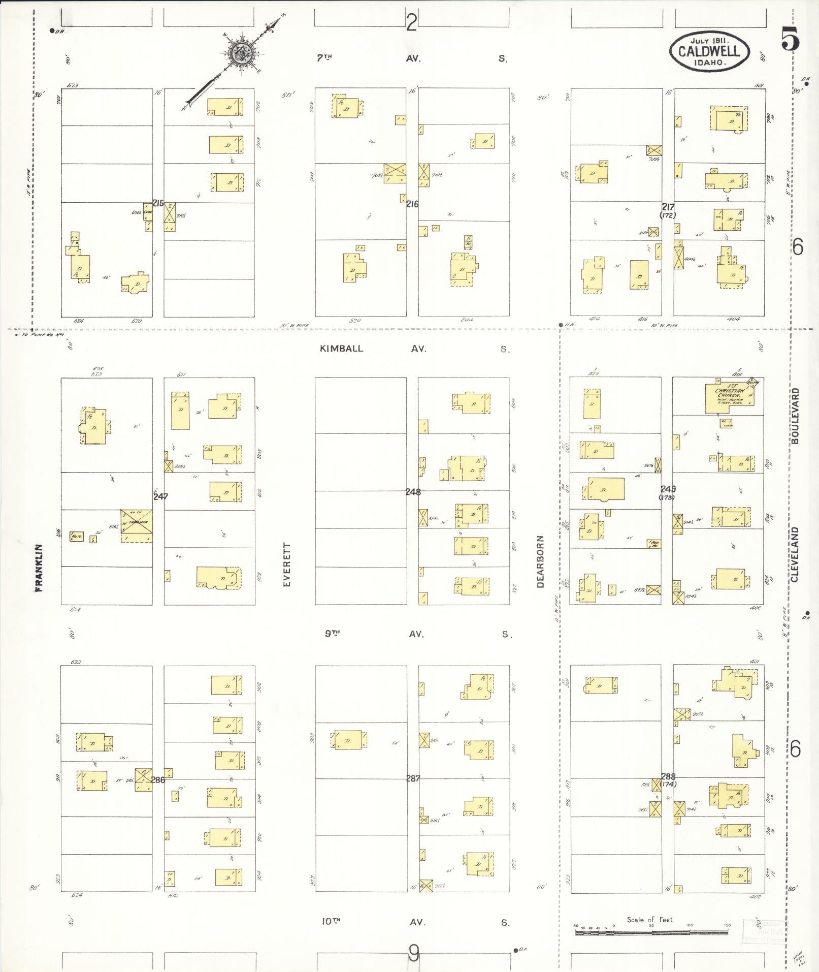 Sanborn Fire Insurance Map from Caldwell, Canyon County, Idaho (1911), Sheet #0005 - Historic Sanborn Fire Insurance Map Print, vintage old map wall art, antique decor, genealogy gift, Idaho Idaho map