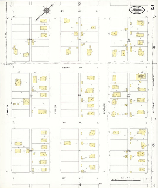 Sanborn Fire Insurance Map from Caldwell, Canyon County, Idaho (1911), Sheet #0005 - Historic Sanborn Fire Insurance Map Print, vintage old map wall art, antique decor, genealogy gift, Idaho Idaho map