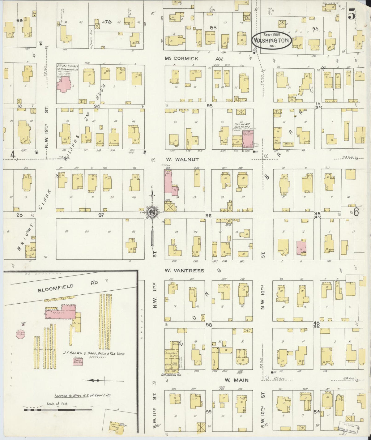 Sanborn Fire Insurance Map from Washington, Daviess County, Indiana (1909), Sheet #0005 - Historic Sanborn Fire Insurance Map Print, vintage old map wall art, antique decor, genealogy gift, Indiana Indiana map