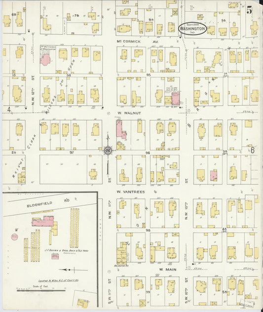Sanborn Fire Insurance Map from Washington, Daviess County, Indiana (1909), Sheet #0005 - Historic Sanborn Fire Insurance Map Print, vintage old map wall art, antique decor, genealogy gift, Indiana Indiana map