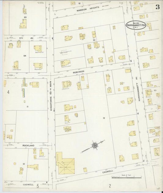 Sanborn Fire Insurance Map from Narragansett Pier, Washington County, Rhode Island (1910), Sheet #0003 - Historic Sanborn Fire Insurance Map Print, vintage old map wall art, antique decor, genealogy gift, Rhode Island Rhode Island map