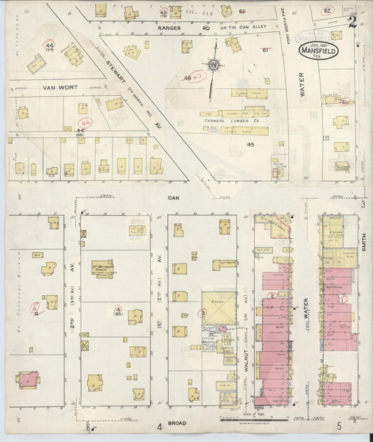 Sanborn Fire Insurance Map from Mansfield, Tarrant County, Texas (1933), Sheet #0002 - Historic Sanborn Fire Insurance Map Print, vintage old map wall art, antique decor, genealogy gift, Texas Texas map