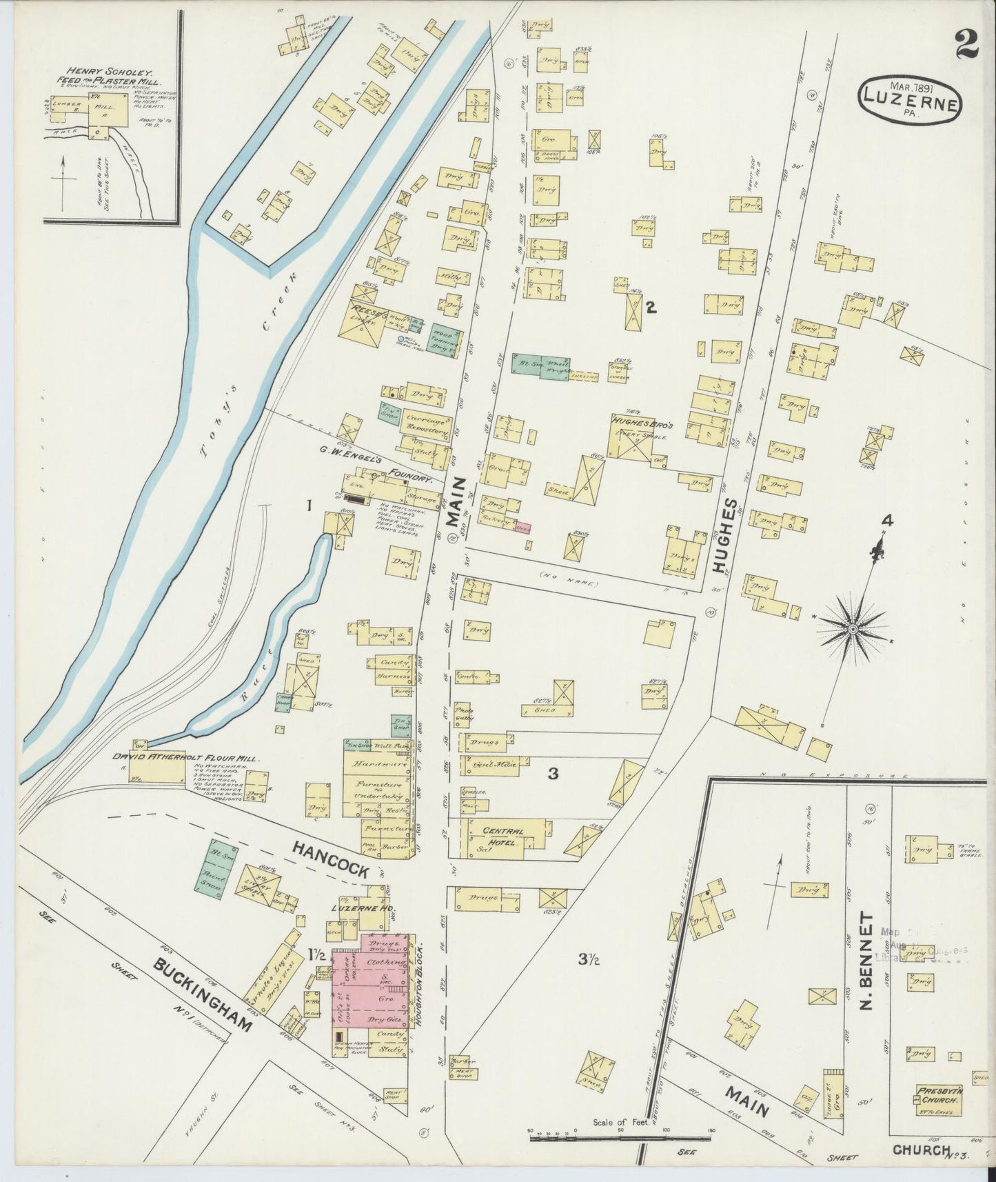Sanborn Fire Insurance Map from Luzerne, Luzerne County, Pennsylvania (1891), Sheet #0002 - Historic Sanborn Fire Insurance Map Print, vintage old map wall art, antique decor, genealogy gift, Pennsylvania Pennsylvania map
