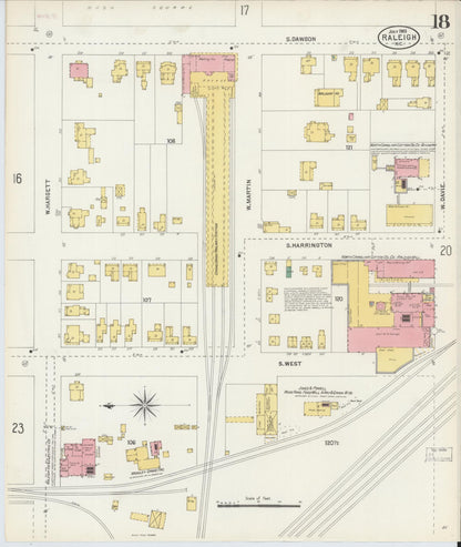 Sanborn Fire Insurance Map from Raleigh, Wake County, North Carolina (1903), Sheet #0018 - Historic Sanborn Fire Insurance Map Print, vintage old map wall art, antique decor, genealogy gift, North Carolina North Carolina map