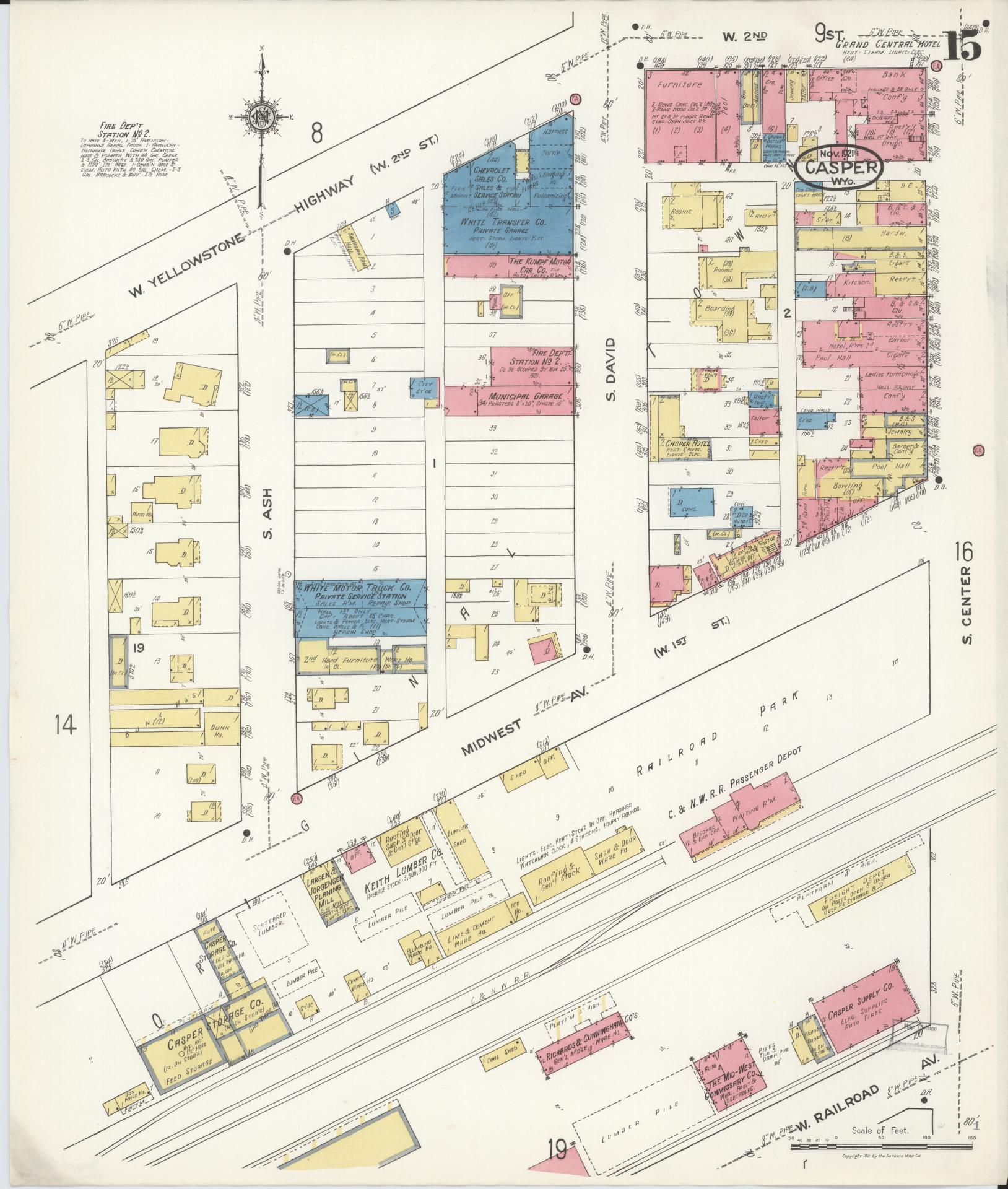Sanborn Fire Insurance Map from Casper, Natrona County, Wyoming (1921), Sheet #0016 - Complete Map Set gallery image, historic Sanborn map, vintage wall art, Wyoming Wyoming