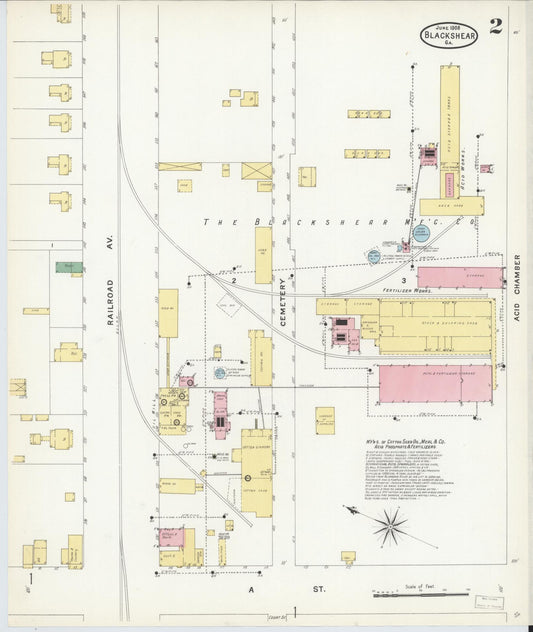 Sanborn Fire Insurance Map from Blackshear, Pierce County, Georgia (1908), Sheet #0002 - Historic Sanborn Fire Insurance Map Print, vintage old map wall art, antique decor, genealogy gift, Georgia Georgia map