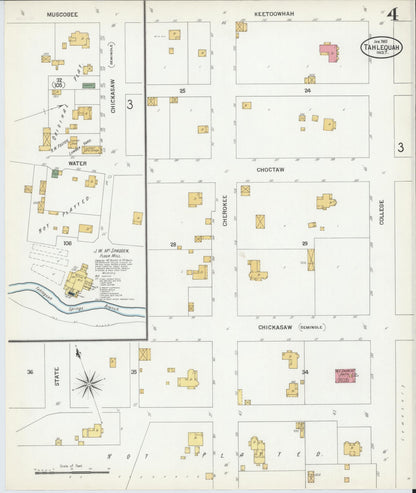 Sanborn Fire Insurance Map from Tahlequah, Cherokee County, Oklahoma (1901), Sheet #0004 - Complete Map Set gallery image, historic Sanborn map, vintage wall art, Oklahoma Oklahoma