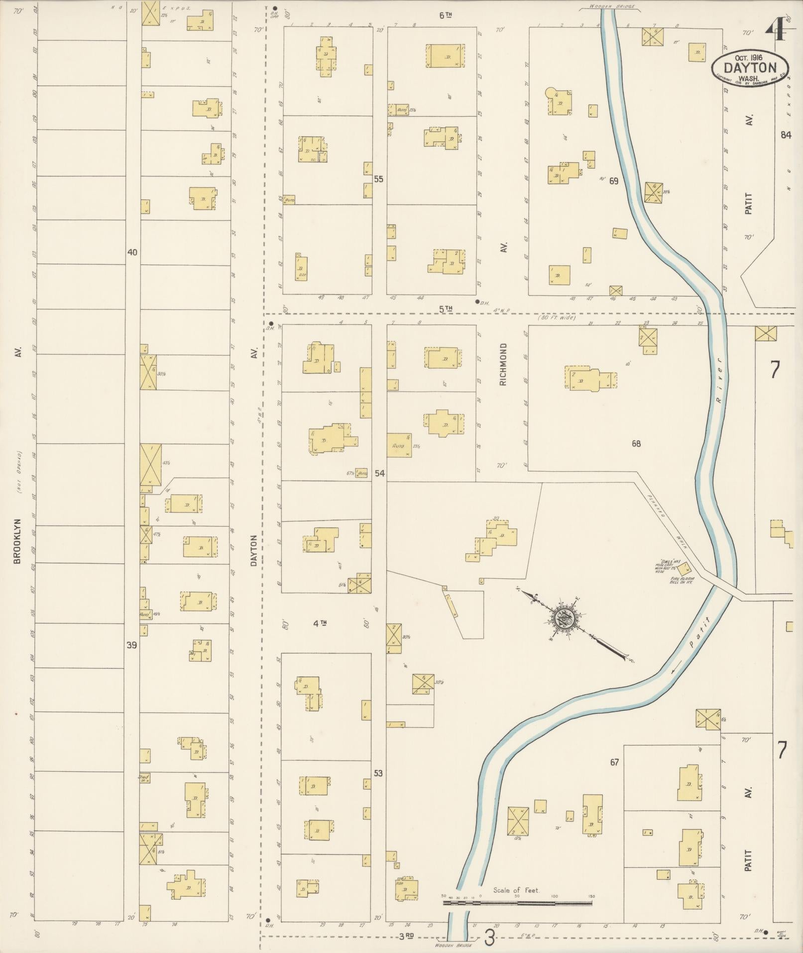 Sanborn Fire Insurance Map from Dayton, Columbia County, Washington (1916), Sheet #0004 - Complete Map Set gallery image, historic Sanborn map, vintage wall art, Washington Washington
