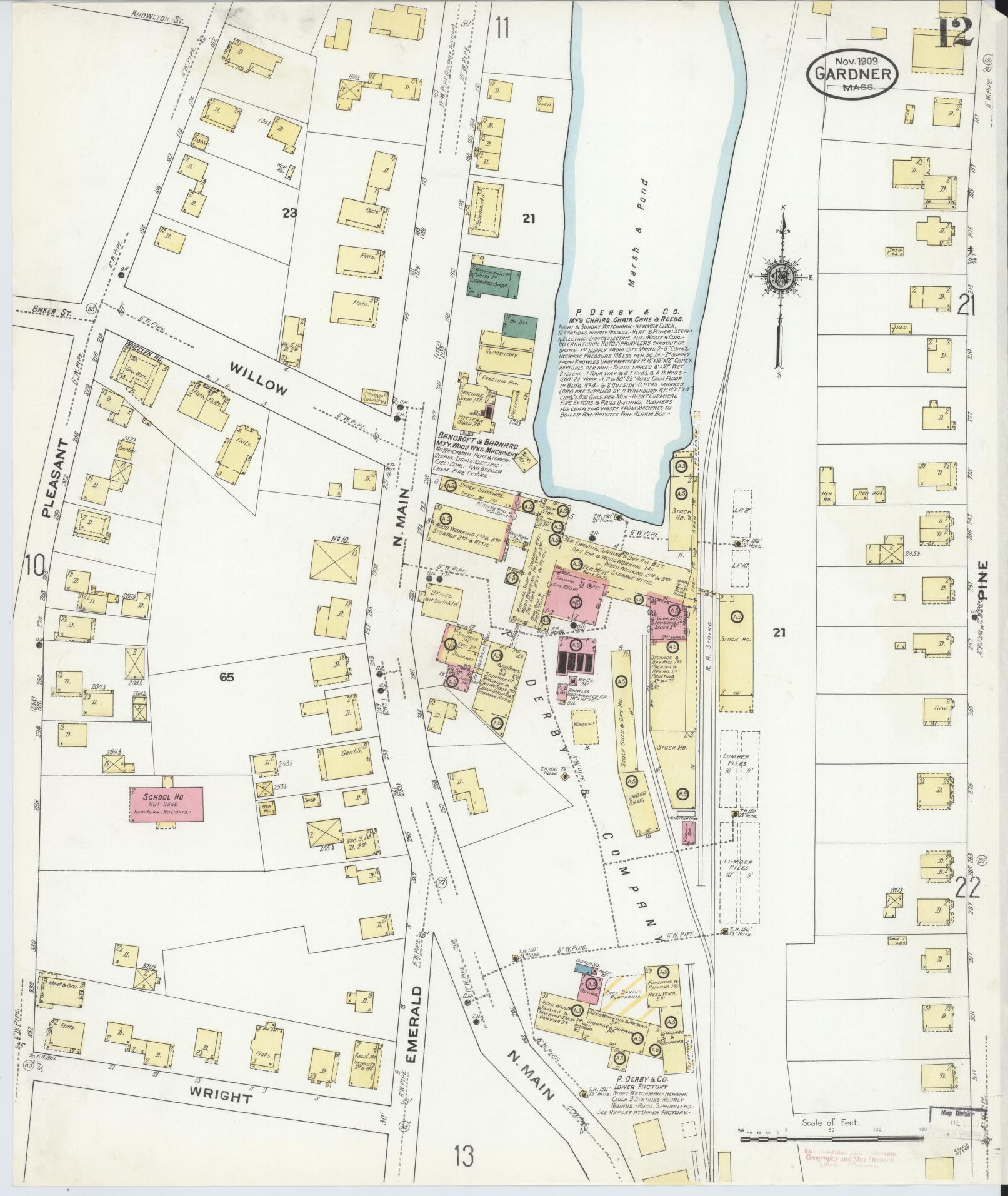 Sanborn Fire Insurance Map from Gardner, Worcester County, Massachusetts (1909), Sheet #0012 - Complete Map Set gallery image, historic Sanborn map, vintage wall art, Massachusetts Massachusetts