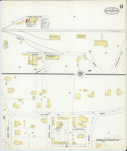 Sanborn Fire Insurance Map from Nicholasville, Jessamine County, Kentucky (1903), Sheet #0009 - Complete Map Set gallery image, historic Sanborn map, vintage wall art, Kentucky Kentucky