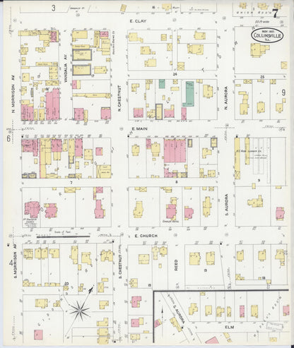 Sanborn Fire Insurance Map from Collinsville, Madison County, Illinois (1907), Sheet #0007 - Complete Map Set gallery image, historic Sanborn map, vintage wall art, Illinois Illinois