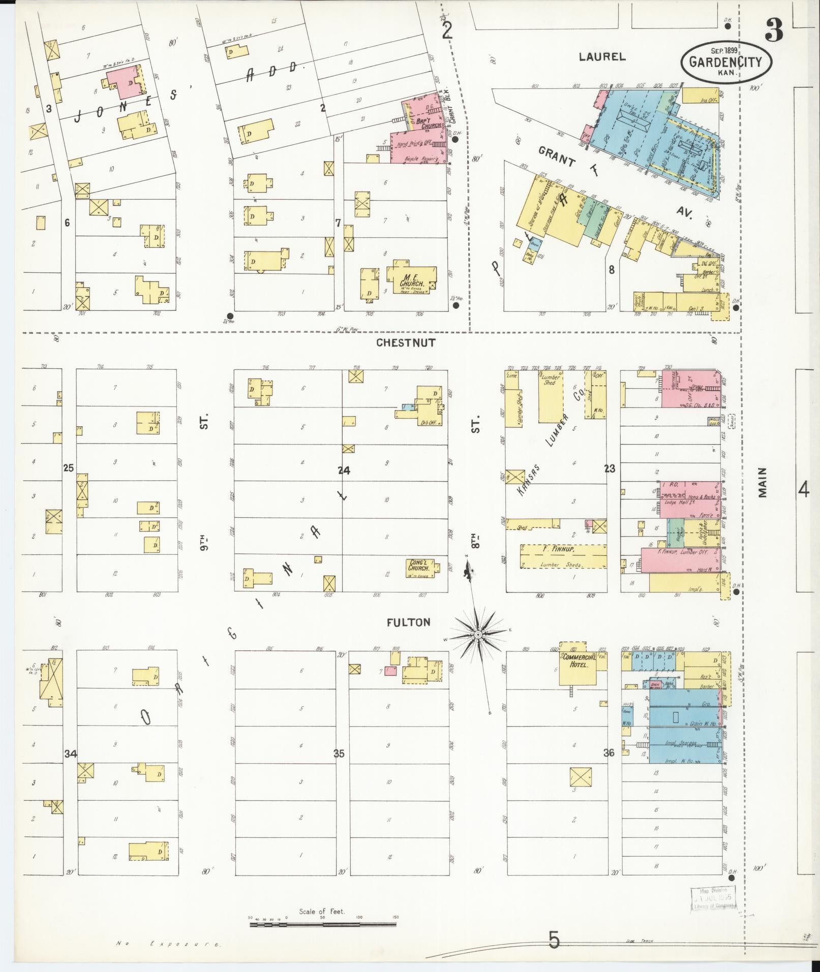 Sanborn Fire Insurance Map from Garden City, Finney County, Kansas (1899), Sheet #0003 - Complete Map Set gallery image, historic Sanborn map, vintage wall art, Kansas Kansas