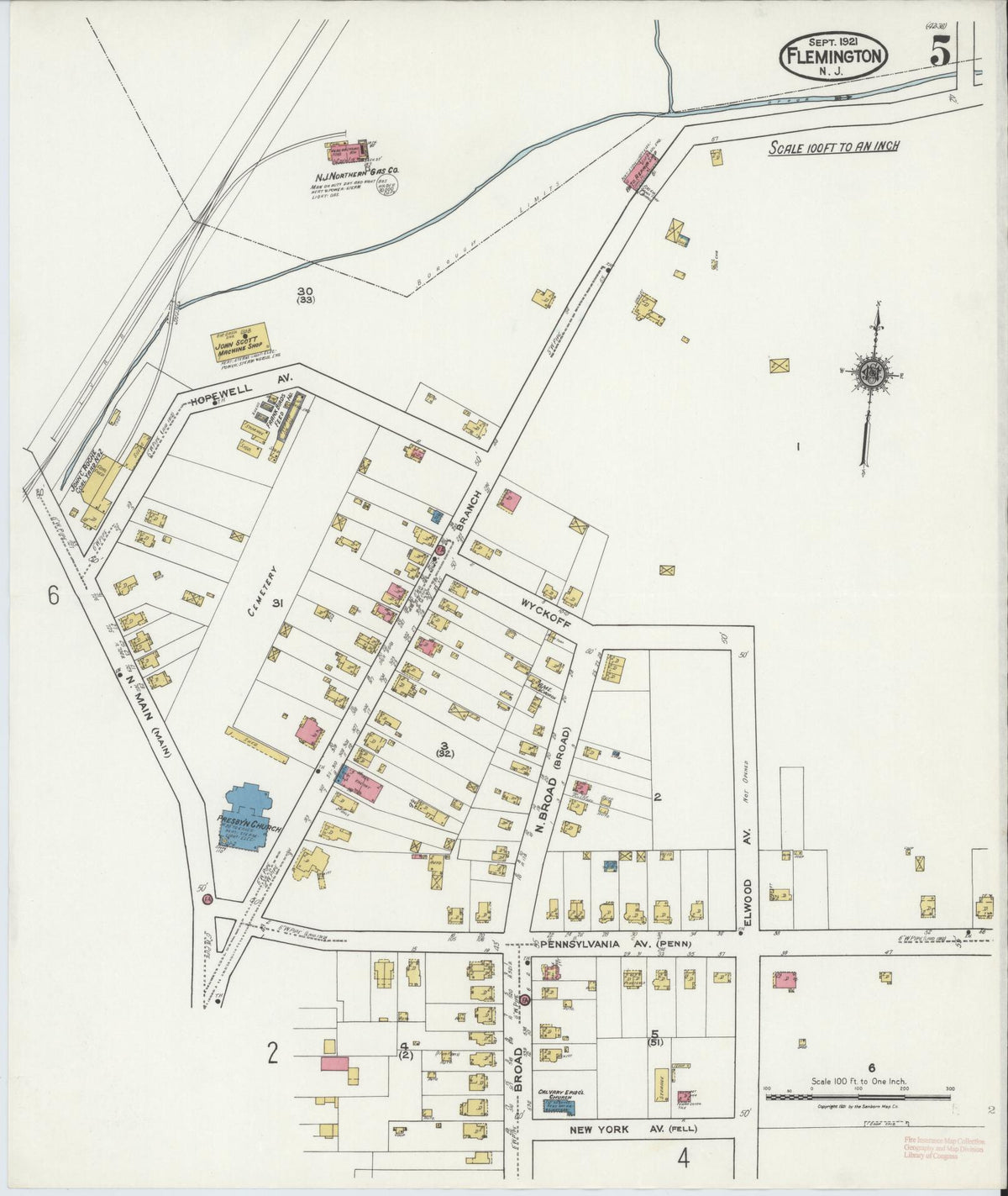 Sanborn Fire Insurance Map from Flemington, Hunterdon County, New Jersey (1921), Sheet #0005 - Complete Map Set gallery image, historic Sanborn map, vintage wall art, New Jersey New Jersey