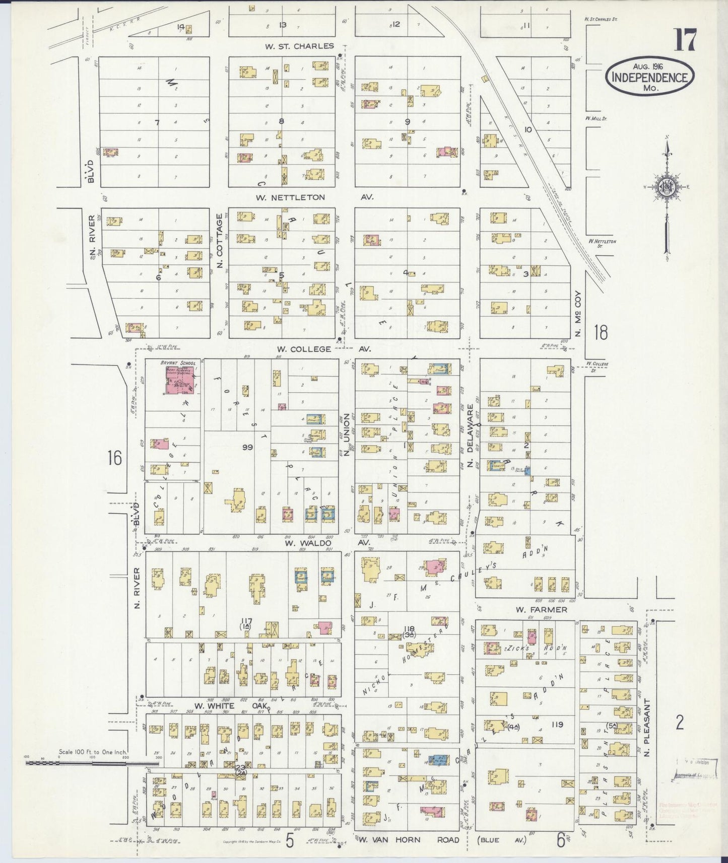 Sanborn Fire Insurance Map from Independence, Jackson County, Missouri (1916), Sheet #0017 - Complete Map Set gallery image, historic Sanborn map, vintage wall art, Missouri Missouri