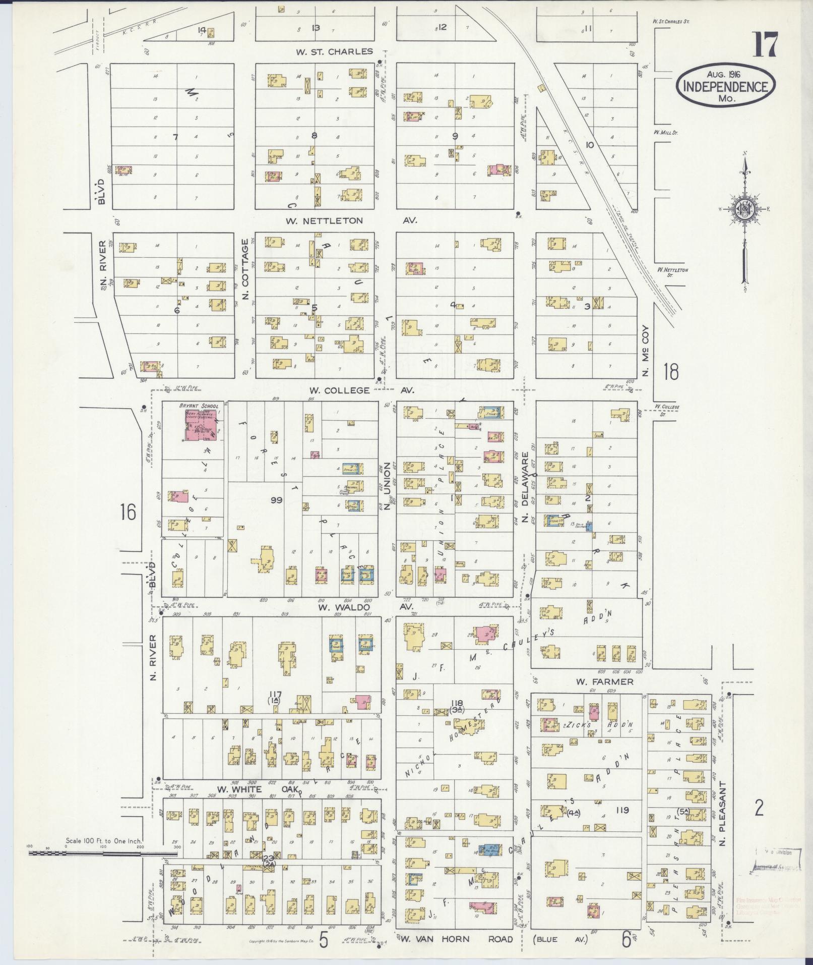 Sanborn Fire Insurance Map from Independence, Jackson County, Missouri (1916), Sheet #0017 - Complete Map Set gallery image, historic Sanborn map, vintage wall art, Missouri Missouri