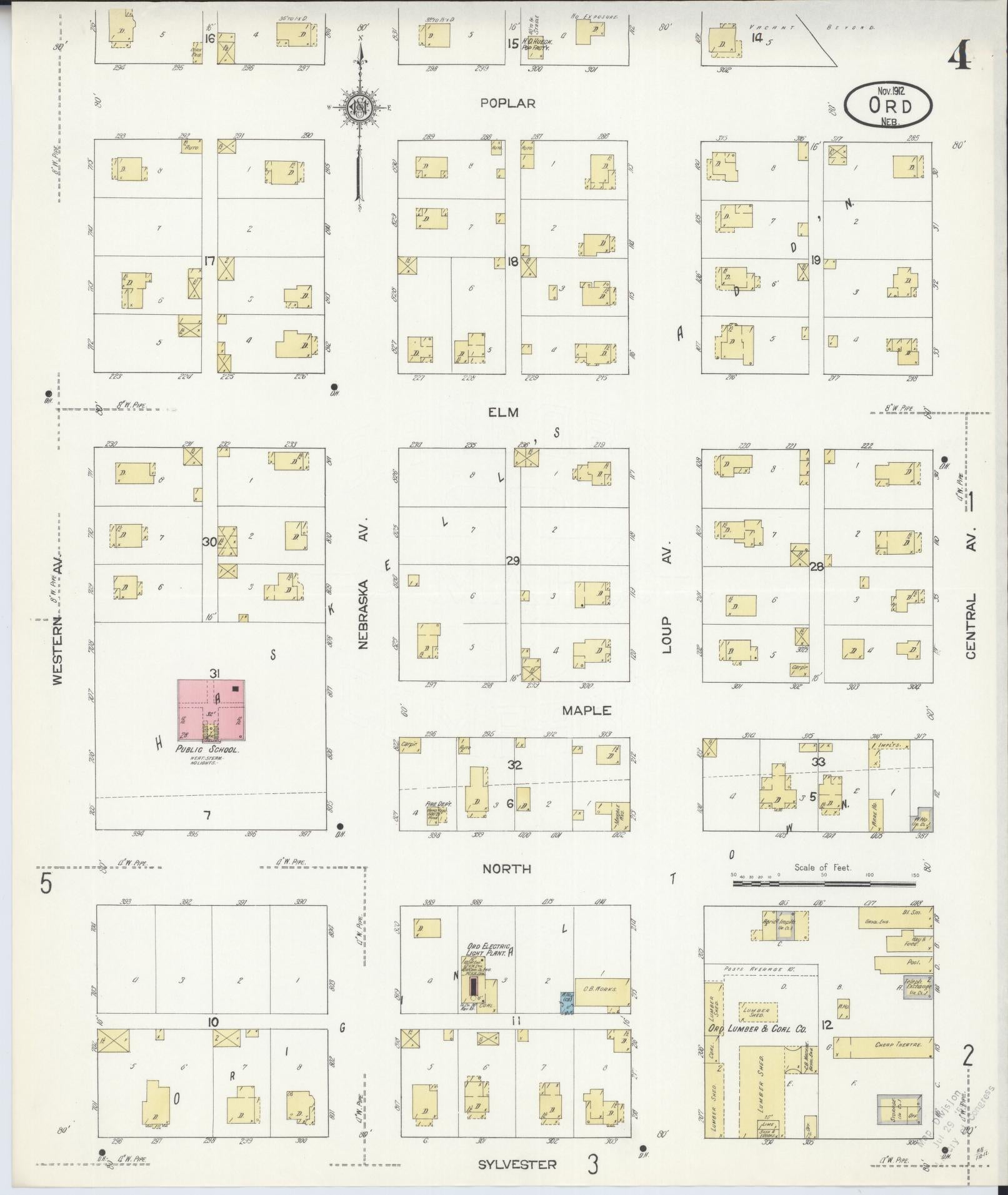 Sanborn Fire Insurance Map from Ord, Valley County, Nebraska (1912), Sheet #0004 - Historic Sanborn Fire Insurance Map Print, vintage old map wall art, antique decor, genealogy gift, Nebraska Nebraska map