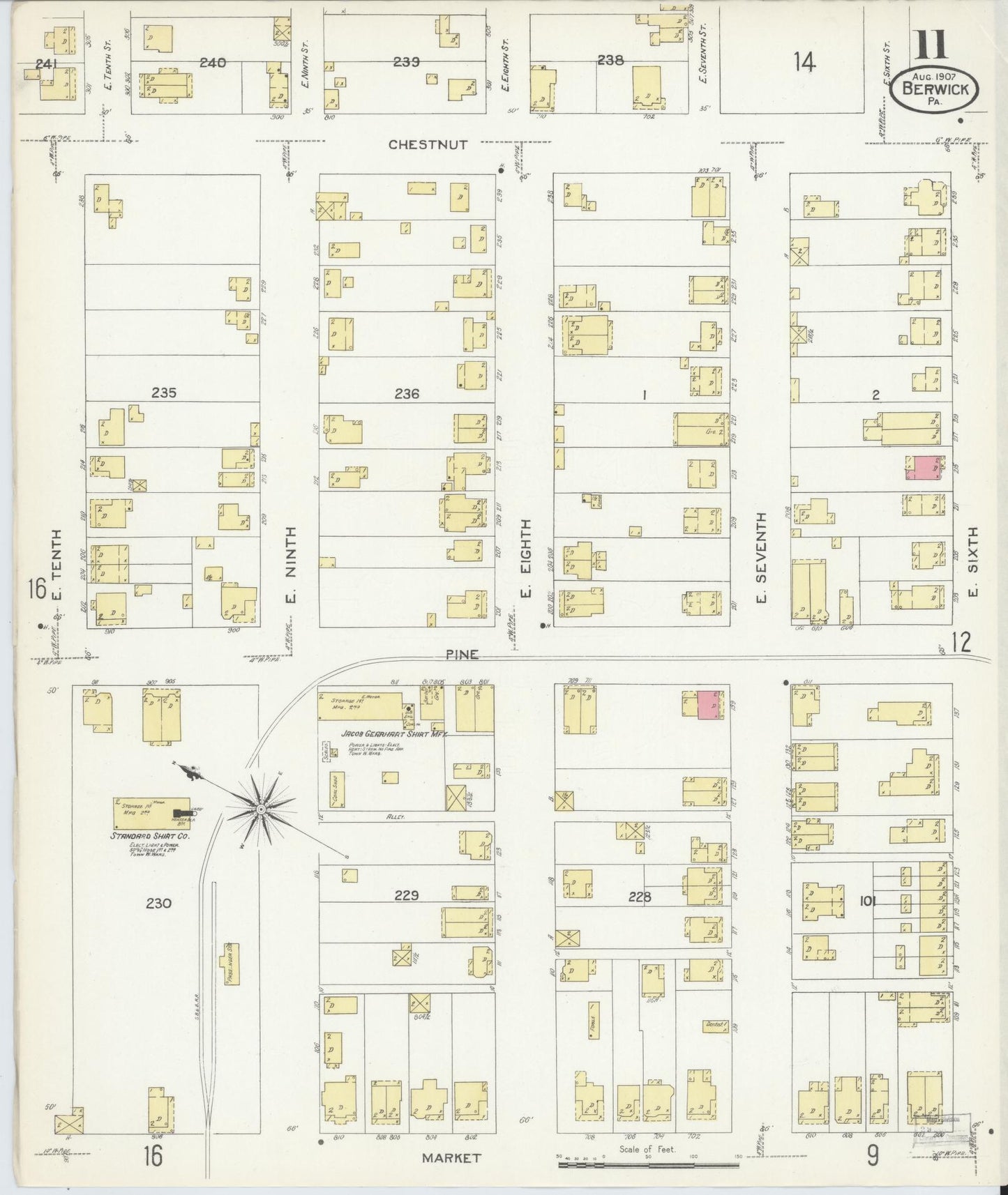 Sanborn Fire Insurance Map from Berwick, Columbia County, Pennsylvania (1907), Sheet #0011 - Historic Sanborn Fire Insurance Map Print, vintage old map wall art, antique decor, genealogy gift, Pennsylvania Pennsylvania map