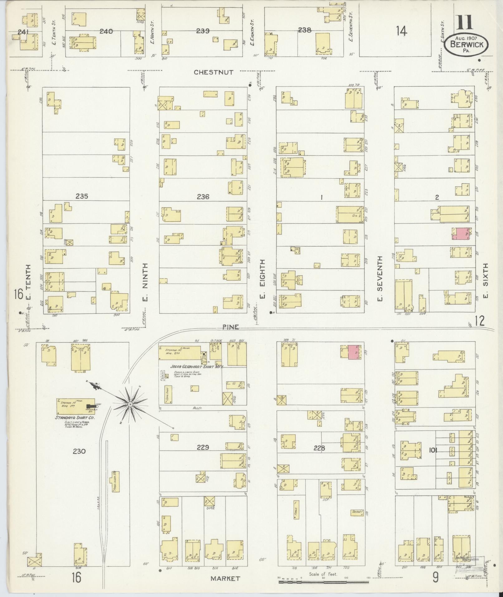 Sanborn Fire Insurance Map from Berwick, Columbia County, Pennsylvania (1907), Sheet #0011 - Historic Sanborn Fire Insurance Map Print, vintage old map wall art, antique decor, genealogy gift, Pennsylvania Pennsylvania map