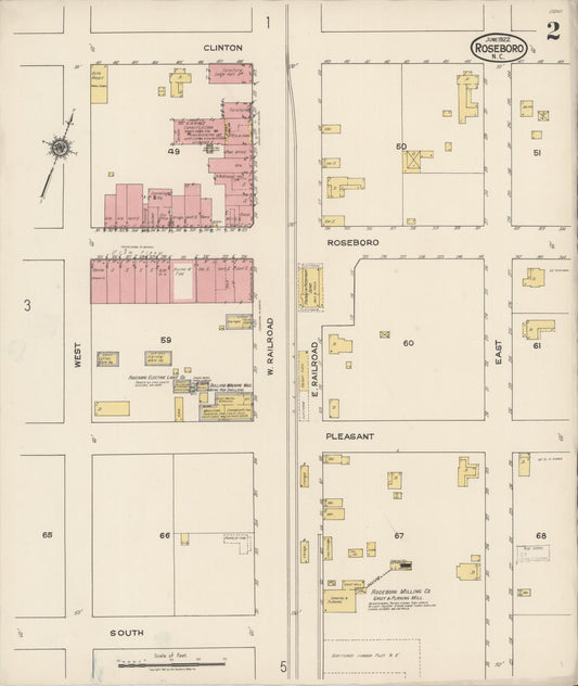 Sanborn Fire Insurance Map from Roseboro, Sampson County, North Carolina (1922), Sheet #0002 - Historic Sanborn Fire Insurance Map Print, vintage old map wall art, antique decor, genealogy gift, North Carolina North Carolina map