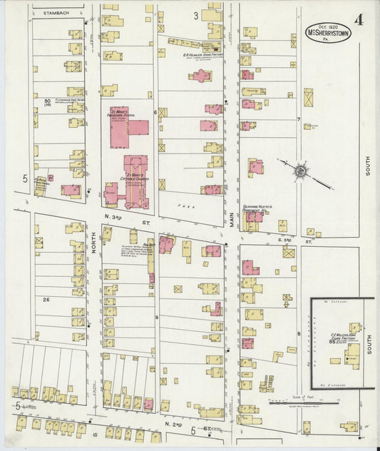 Sanborn Fire Insurance Map from McSherrystown, Adams County, Pennsylvania (1920), Sheet #0004 - Historic Sanborn Fire Insurance Map Print, vintage old map wall art, antique decor, genealogy gift, Pennsylvania Pennsylvania map