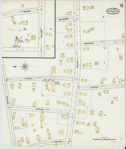 Sanborn Fire Insurance Map from Reading, Middlesex County, Massachusetts (1892), Sheet #0006 - Historic Sanborn Fire Insurance Map Print, vintage old map wall art, antique decor, genealogy gift, Massachusetts Massachusetts map