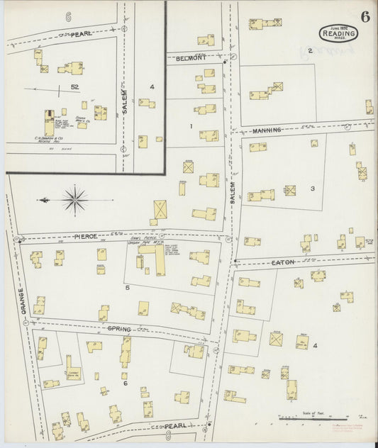 Sanborn Fire Insurance Map from Reading, Middlesex County, Massachusetts (1892), Sheet #0006 - Historic Sanborn Fire Insurance Map Print, vintage old map wall art, antique decor, genealogy gift, Massachusetts Massachusetts map