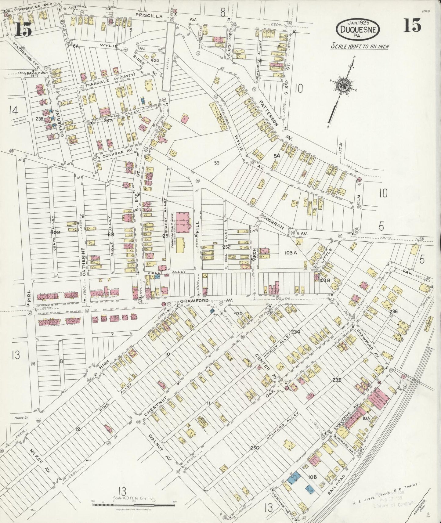 Sanborn Fire Insurance Map from Duquesne, Allegheny County, Pennsylvania (1925), Sheet #0015 - Historic Sanborn Fire Insurance Map Print, vintage old map wall art, antique decor, genealogy gift, Pennsylvania Pennsylvania map