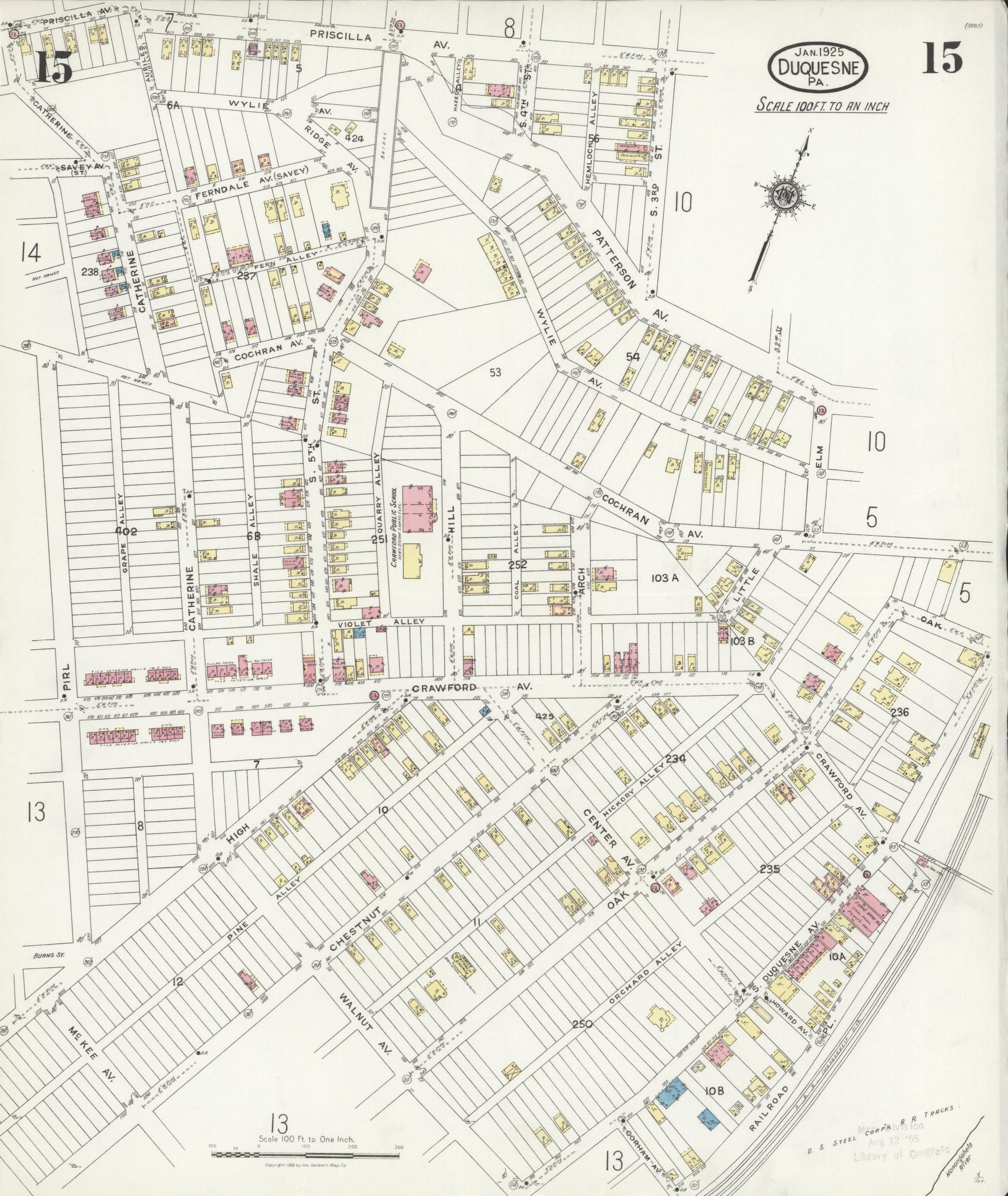 Sanborn Fire Insurance Map from Duquesne, Allegheny County, Pennsylvania (1925), Sheet #0015 - Historic Sanborn Fire Insurance Map Print, vintage old map wall art, antique decor, genealogy gift, Pennsylvania Pennsylvania map