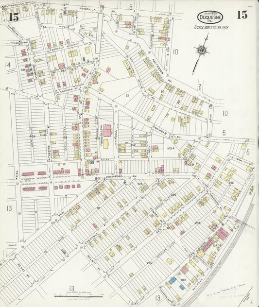 Sanborn Fire Insurance Map from Duquesne, Allegheny County, Pennsylvania (1925), Sheet #0015 - Historic Sanborn Fire Insurance Map Print, vintage old map wall art, antique decor, genealogy gift, Pennsylvania Pennsylvania map