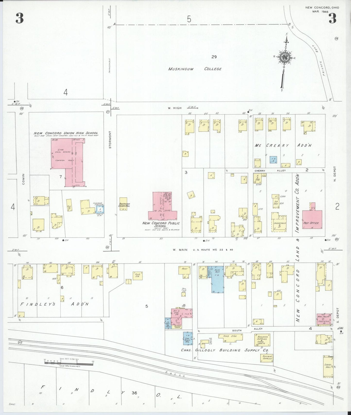 Sanborn Fire Insurance Map from New Concord, Muskingum County, Ohio (1946), Sheet #0003 - Complete Map Set gallery image, historic Sanborn map, vintage wall art, Ohio Ohio