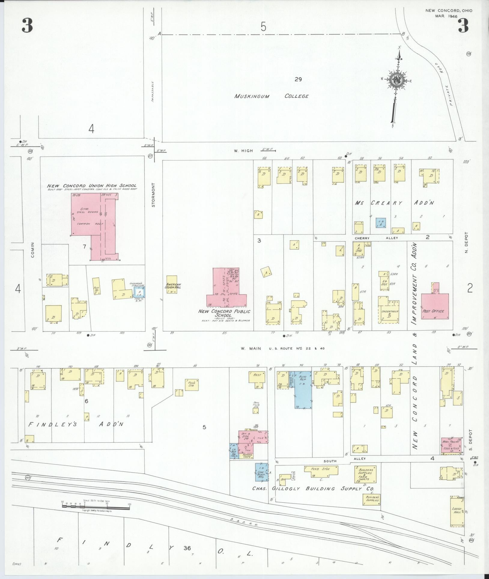 Sanborn Fire Insurance Map from New Concord, Muskingum County, Ohio (1946), Sheet #0003 - Complete Map Set gallery image, historic Sanborn map, vintage wall art, Ohio Ohio