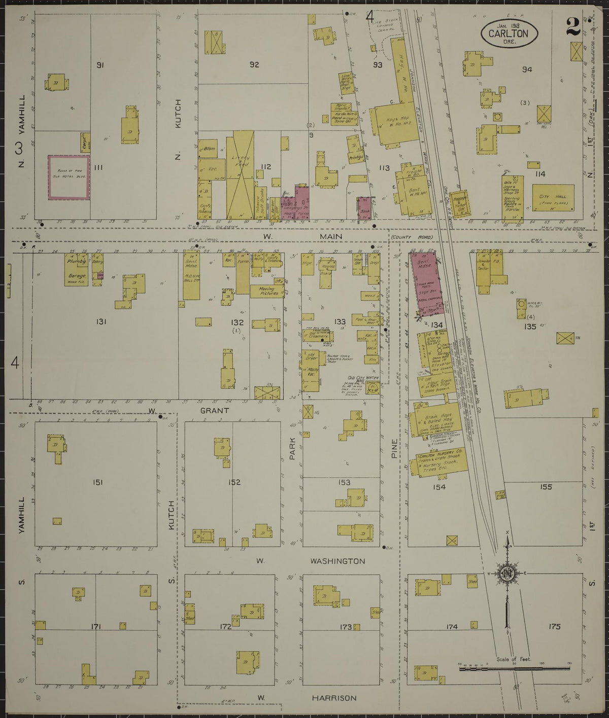 Sanborn Fire Insurance Map from Carlton, Yamhill County, Oregon (1913), Sheet #0002 - Historic Sanborn Fire Insurance Map Print, vintage old map wall art, antique decor, genealogy gift, Oregon Oregon map