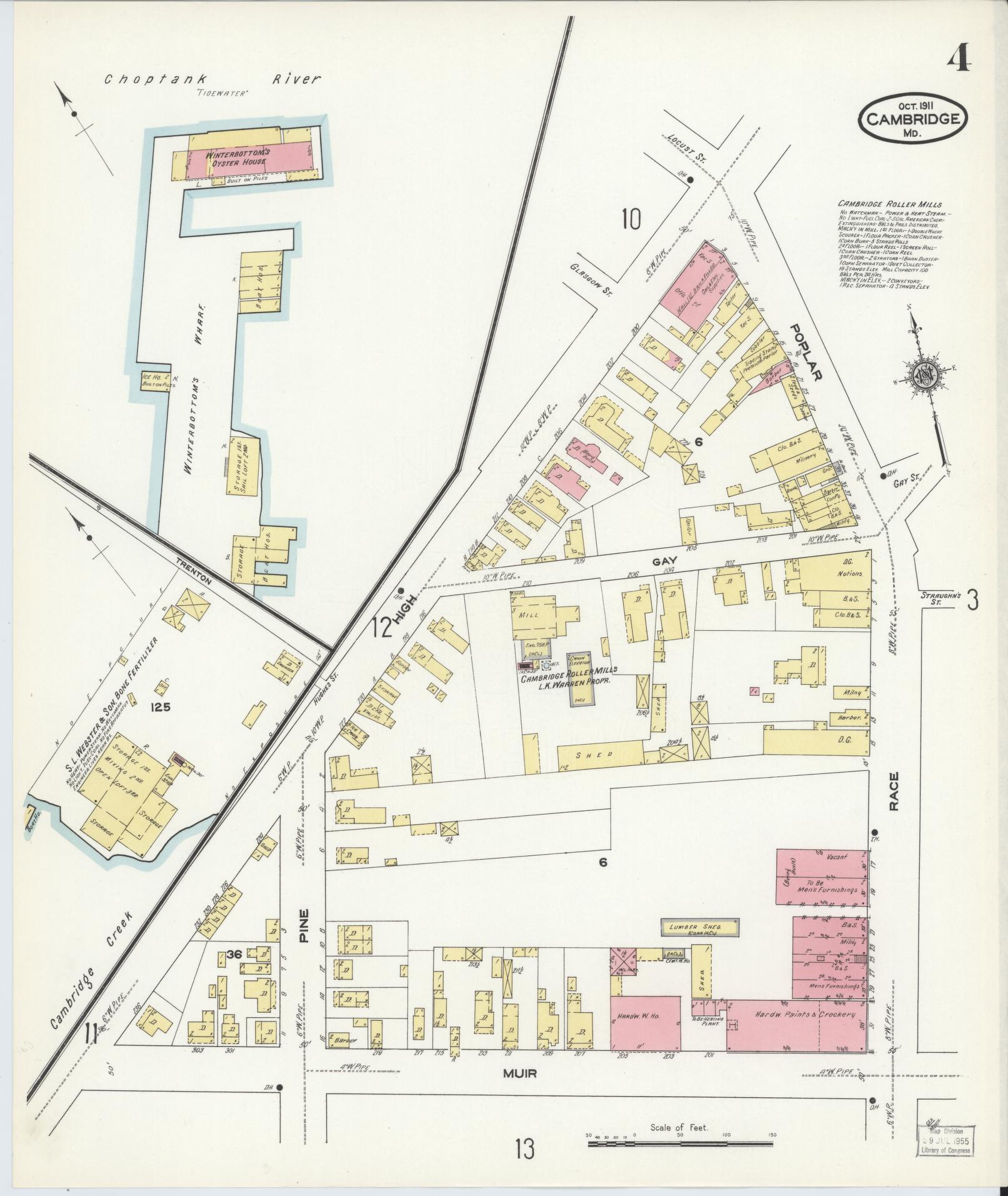 Sanborn Fire Insurance Map from Cambridge, Dorchester County, Maryland (1911), Sheet #0004 - Complete Map Set gallery image, historic Sanborn map, vintage wall art, Maryland Maryland