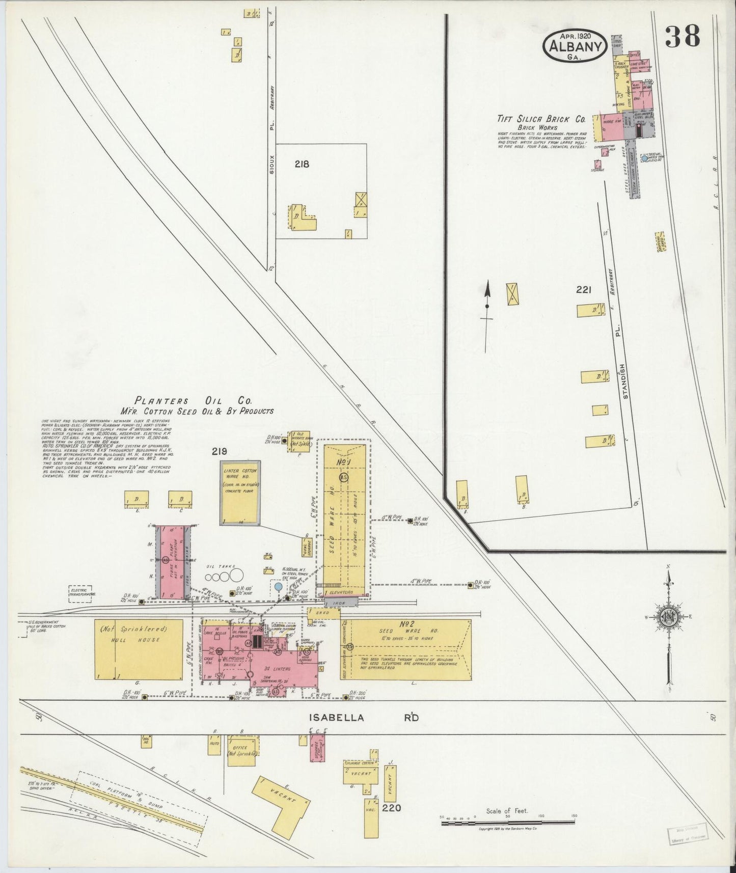 Sanborn Fire Insurance Map from Albany, Dougherty County, Georgia (1920), Sheet #0038 - Historic Sanborn Fire Insurance Map Print, vintage old map wall art, antique decor, genealogy gift, Georgia Georgia map